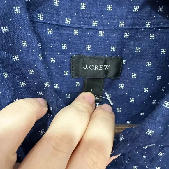 J.crew mens shirt Large blue button up star geometric print long sleeve‎ pocket - Picture 2 of 10